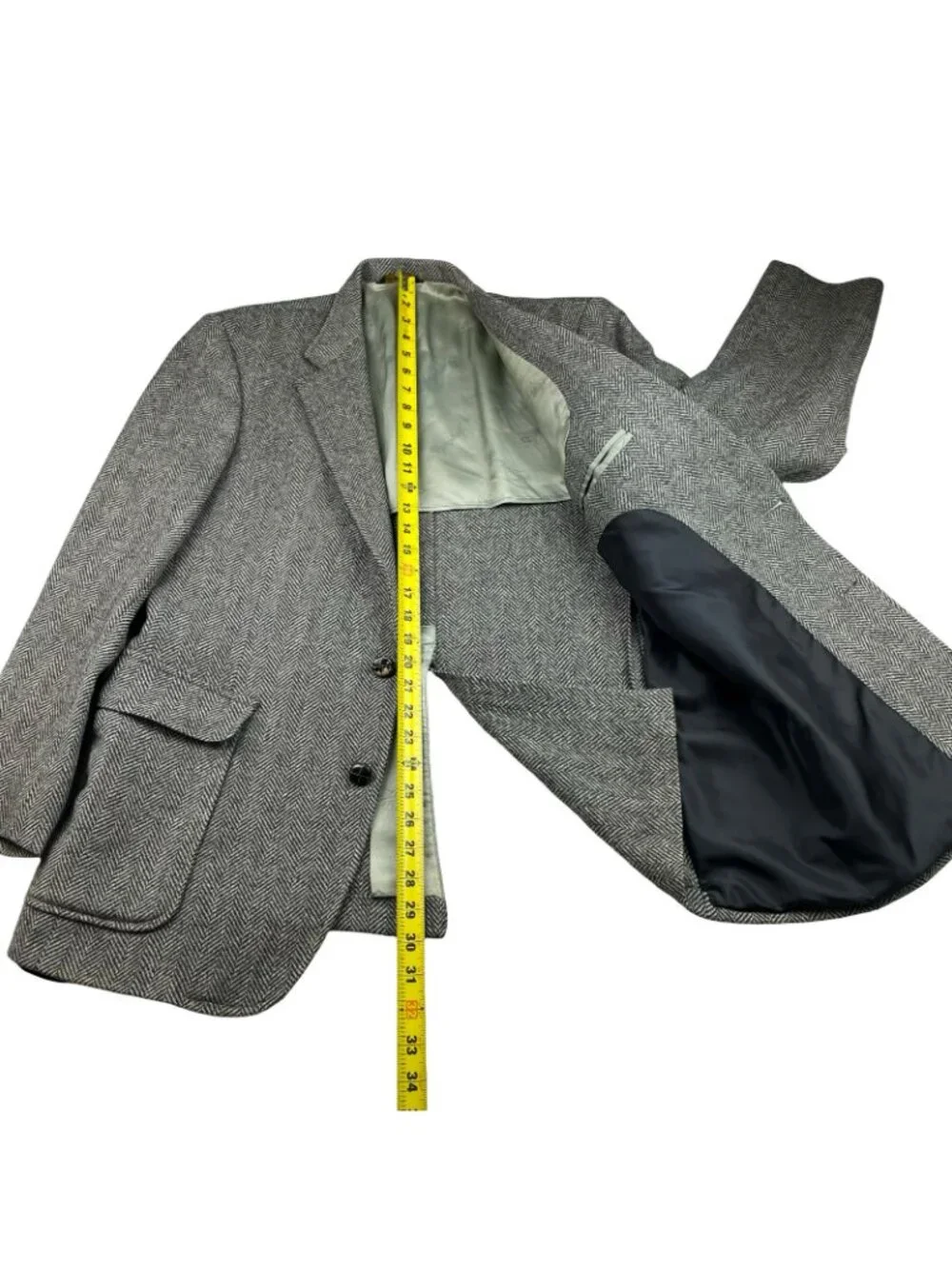 VTG Imperial Haggar Men's 100% Wool Tweed Blazer Gray Herringbone • USA • 42R